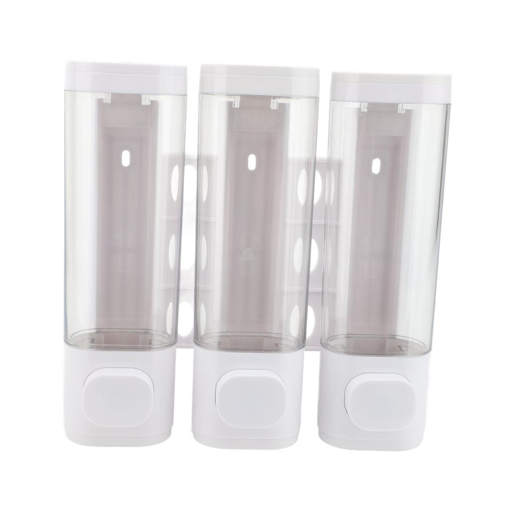 300ml 3 In 1 Press Liquid Soap Dispenser Wall Mount Bathroom Shower Shampoo Hair Conditioner Dispenser Container