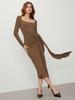 European & American Women's Square Neck Long Sleeve Dress - Spring/Summer, High Waist, Mid-Length Skirt