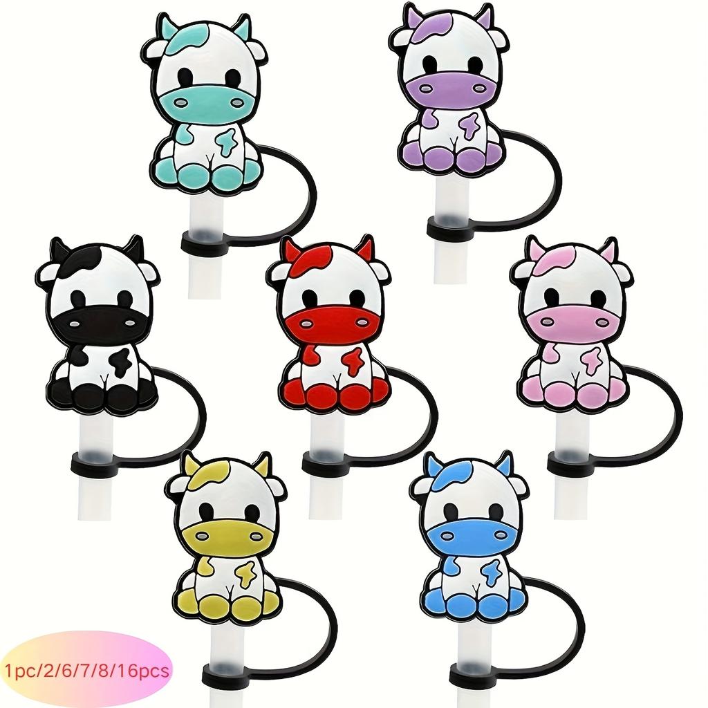 10Pcs Cow Straw Tips Cover, Straw Covers Cap For Tumblers, Cartoon Cow Reusable Drinking Straw Toppers, Drinking Straw Plugs, Kitchen Accessaries