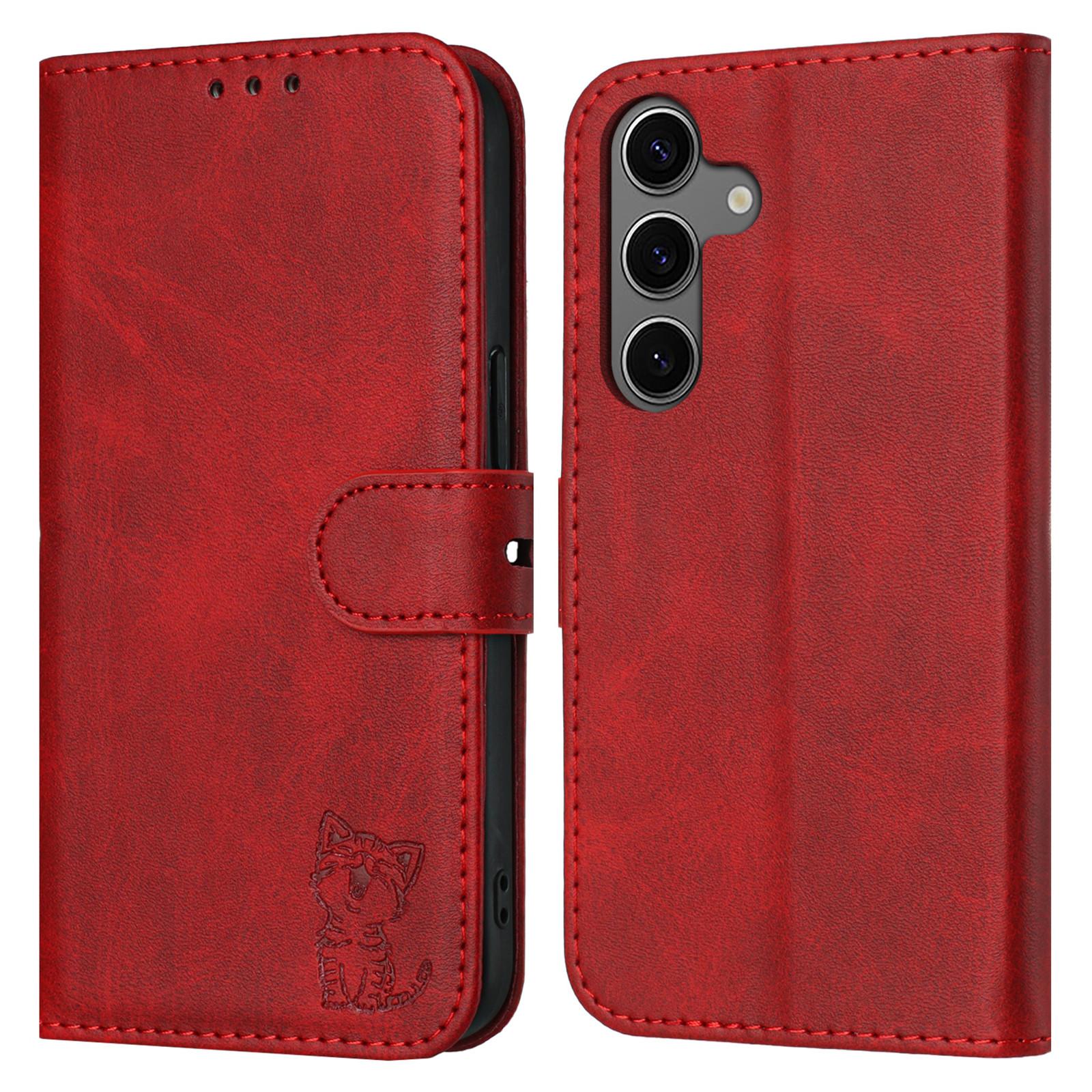 

For Samsung Galaxy S25+ Case Happy Cat Pattern Imprinted Leather Wallet Phone Cover E
