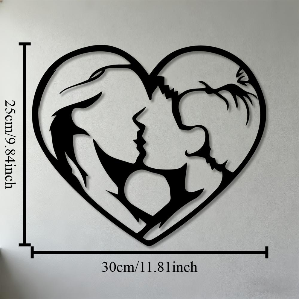2D Flat Wall Art Couple Kissing in Heart Shape, Iron Metal Decor for Living Room Bedroom Office, 1pc