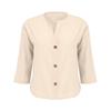 Women's Fashion Casual V-Neck Buttoned Seven-Point Sleeve Cotton T-Shirt Top