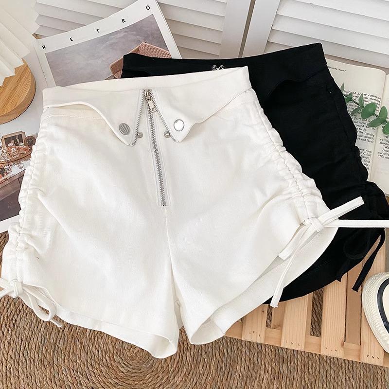 Women's Slim Black Drawstring Wide-Leg Pants, Petite Waist-Enhancing, Casual Hotpants for Autumn 2025