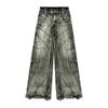 Unisex European American Kalhoty s vysokým pasem Raw Edge Washed Jeans Muži Street Volné Oversized Rovné Široké Džínové kalhoty
