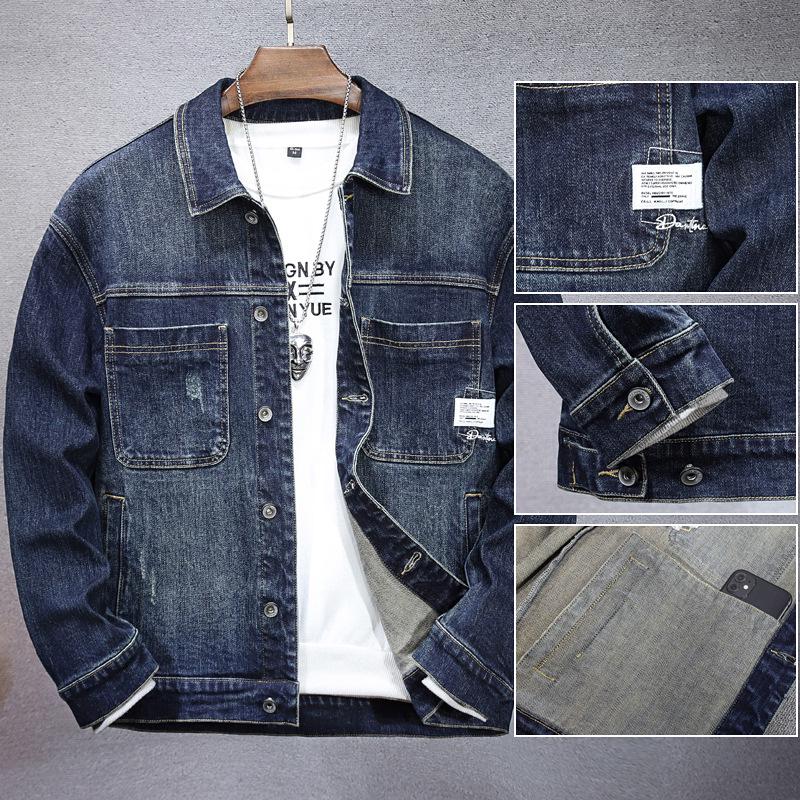 Men's Blue Stretch Denim Jacket for Autumn/Winter