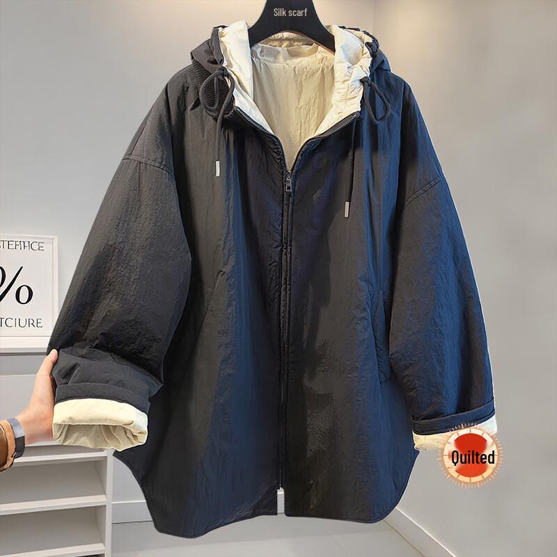 

Women s Contrast Hooded Loose Cotton Jacket M