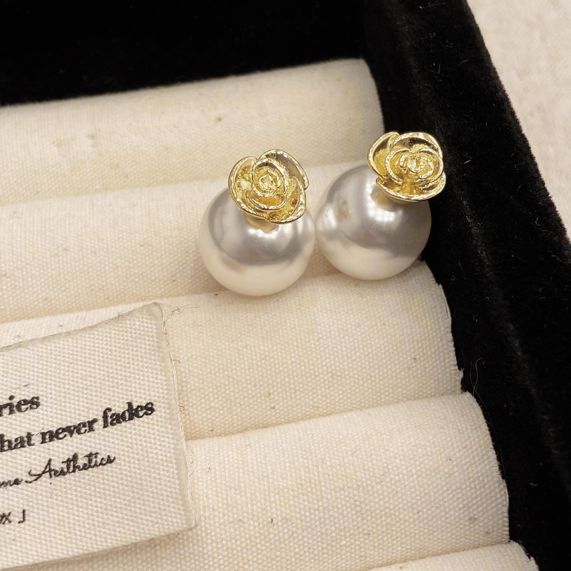 

Серьги с жемчугом «Золотая роза»: Стиль спереди-сзади, элегантный осенне-зимний дизайн для женщин