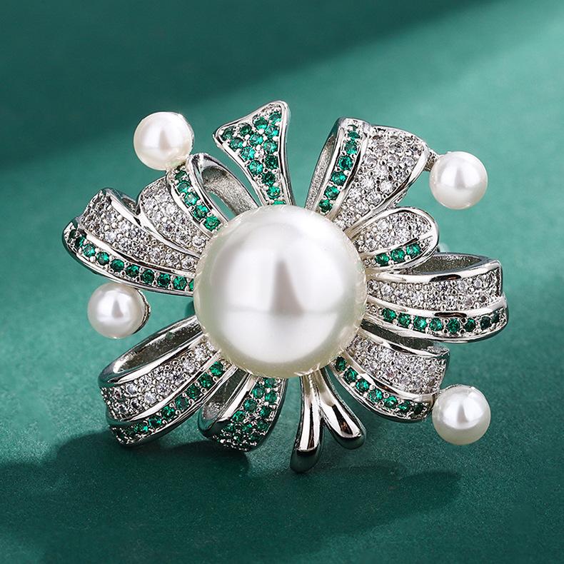 Huamei Jewelry Luxury High End Imitation Natural Freshwater Pearl Ring 12mm Tahiti Bead Open