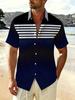 Herren Kurzarmhemd, Trendiges Color-Block-Streifen-Design, Lässiges Strand-Outfit, Sommer-Oberteil für Herren, Große Größen