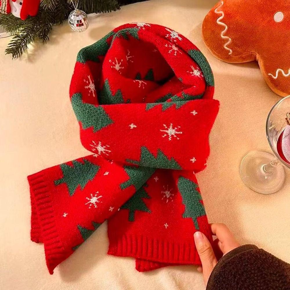 Green Plaid Wool Scarf Long Red Shawl Thicken Knitted Christmas Scarf  Autumn Winter