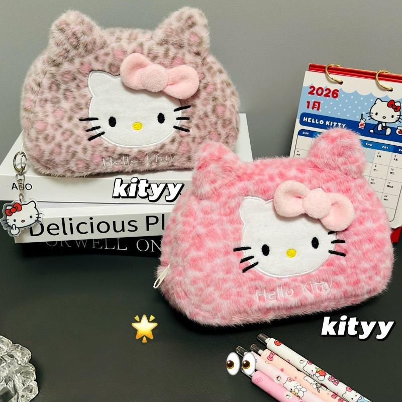 Hello Kitty Pencil Case Large Capacity Plush Pen Holder Hello Kitty Storage Bag Makeup Bag Cosmetics Pouch Desk Organizer Bag