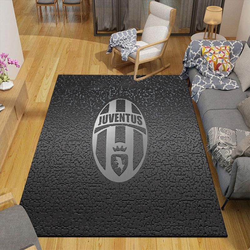 Juventus Fodboldklub4 Flanel Mønster Firkantet Tæppe, Områdetæppe, Tæppegulvmåtte til Stue Soveværelse Sofa Legeværelse Indretning, Skridsikker Gulvmåtte