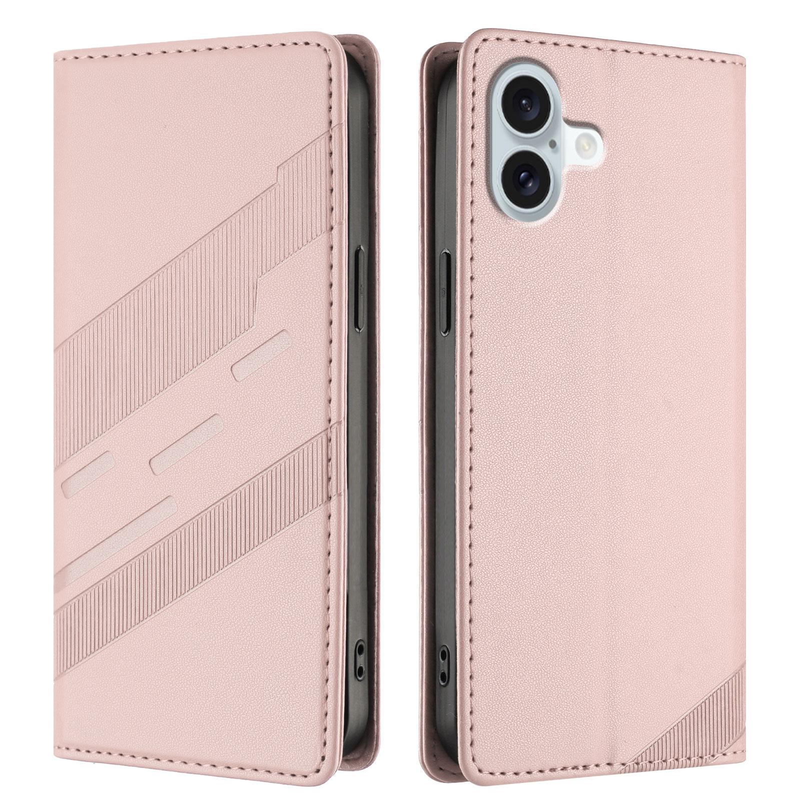 

Для iPhone 16 Plus Чехлы для телефона Панк-стиль Тисненый Кошелек Подставка Кожаный чехол Pink