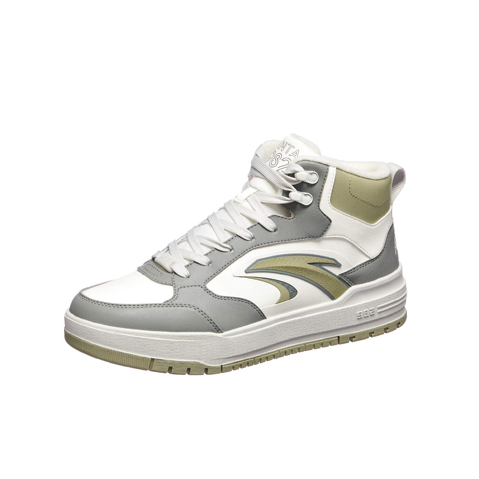 Anta Qiyuan 982 Comfortable Trendy Versatile Warm Durable High-Top Skate Shoes Men Skate Shoes White Gray Green 112548971-4 41