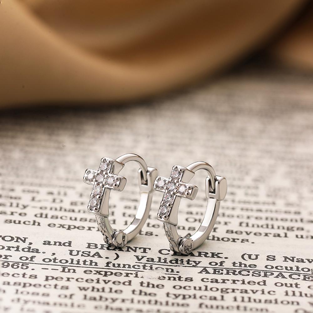 New Trendy CZ Zircon Cross Huggie Hoop Earrings for Women Mini Tiny Circle Hoops Cartilage Ear Buckle Piercing Zircon