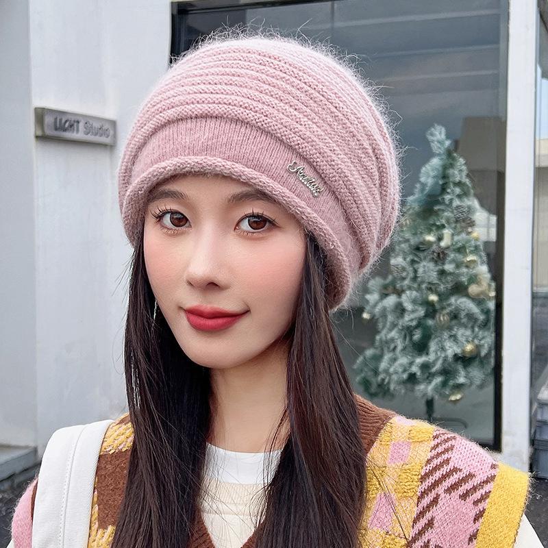Autumn and Winter Hats for Women Korean Version Versatile Warm Baotou Knitted Hat Fashionable Loose and Face Showing Small Woolen Pile Cold Hat