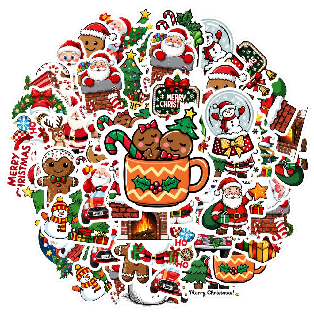 35pcs-70pcs Joyful Santa Claus Stickers Cartoon Christmas Teacher Reward Stickers Stickers For DIY Phone Laptop