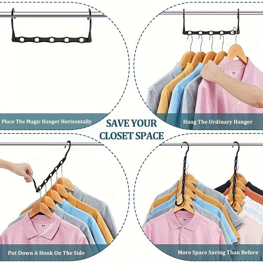 10pcs Multifunctional Non-slip Windproof Hanger Creative Five-hole Magic Hanger Wardrobe Rotary Drying Rack Storage Rack