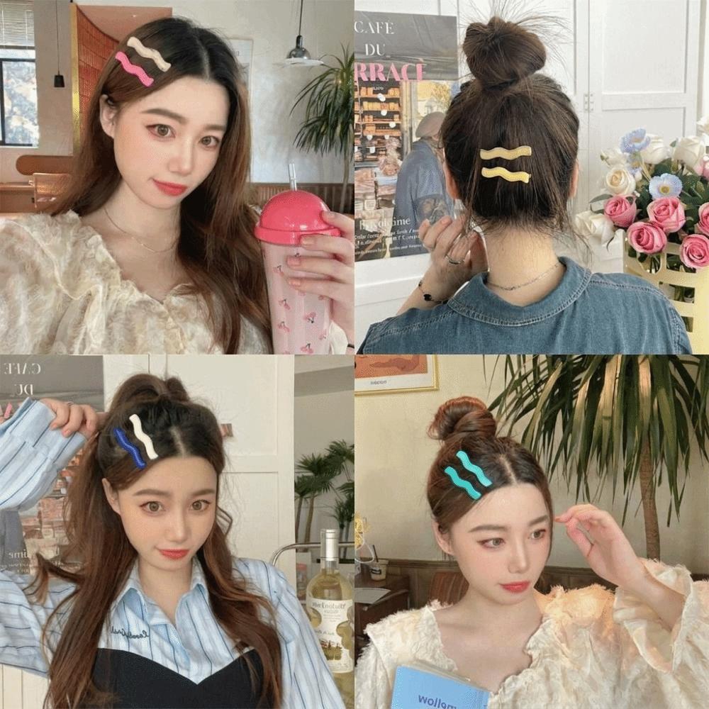 2pcs/set Candy Color Acrylic Wave Barrettes Irregular Girls Side Clip Bangs Clip Kids Headwear