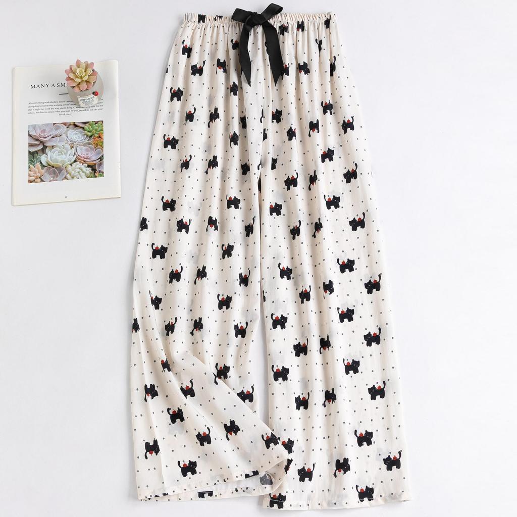 Women's Floral Cotton Silk Pajama Pants, Mosquito Repellent, Outdoor & Home Wear, Plus Size, Lightweight Summer Style.