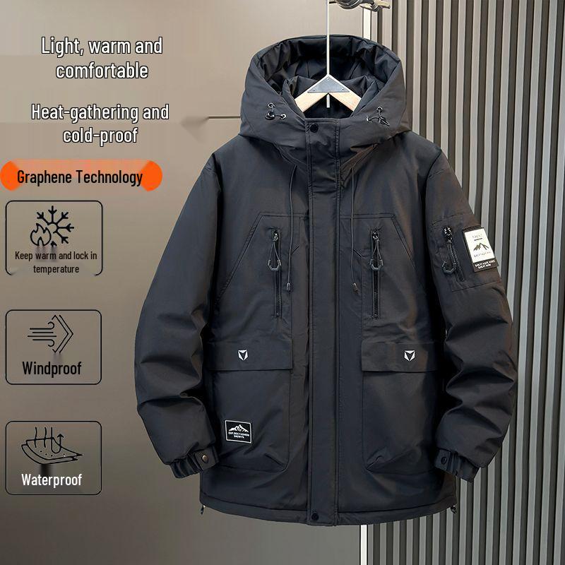 Herren Übergröße Winter Daunenjacke mit Kapuze - Dick, Lässig, Lockere Passform