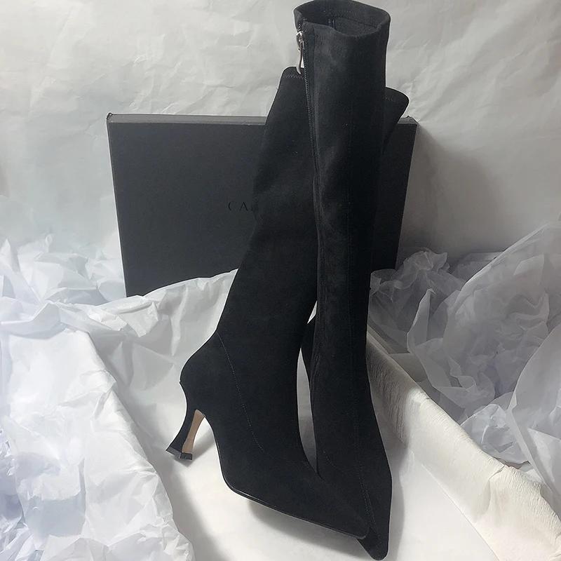 

Women Stretch Slim Modern Long Boots Pointed Toe Knee High Booties Street Style High Heels Party Stripper Female Shoes 40 чорний