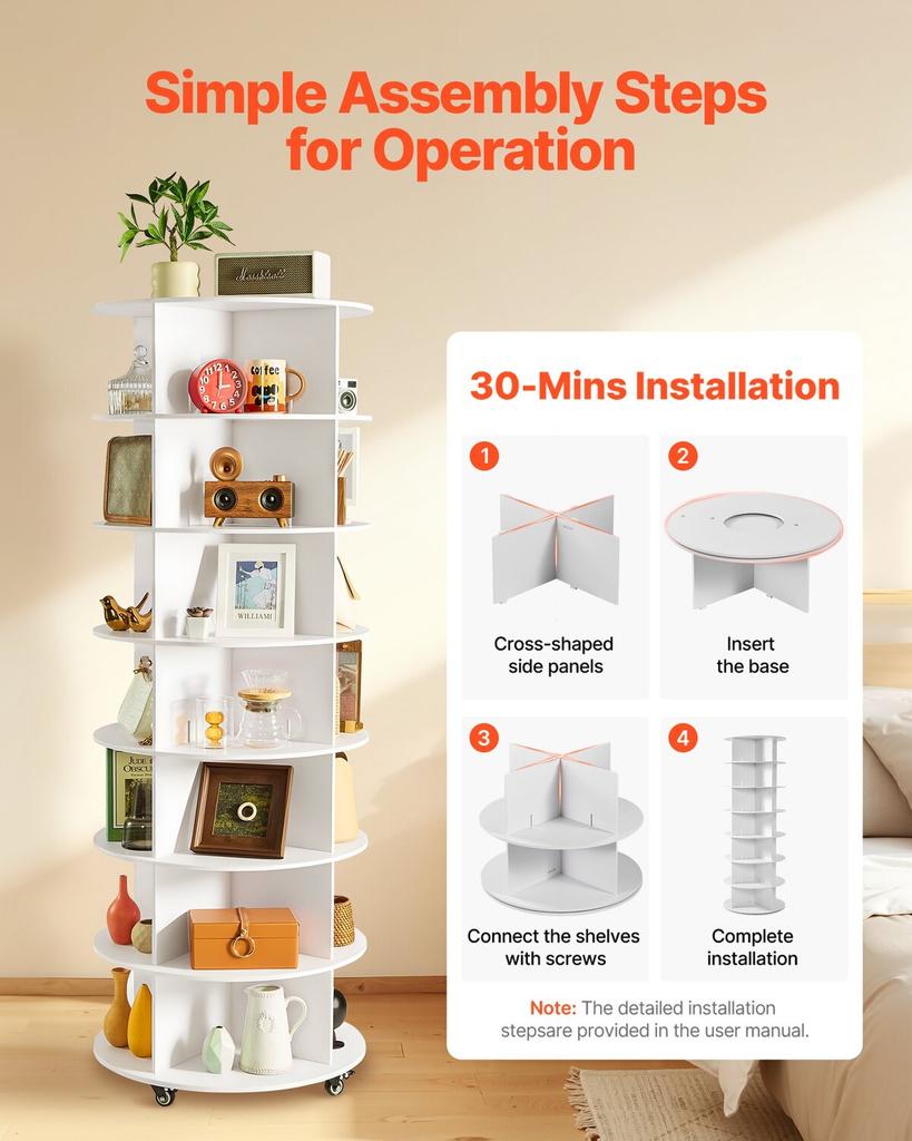 7 Tiers Rotating Shoe Rack Tower with Wheels, Movable 360° Spinning Carousel Display, Lazy Susan Organizer Closet Shelf for Living Room, Entryway,
