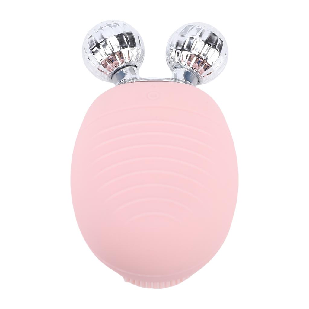 Facial Cleansing Brush IP67 Water Proof Rechargeable Silicone Face Scrubber Exfoliator with Rollers Pink