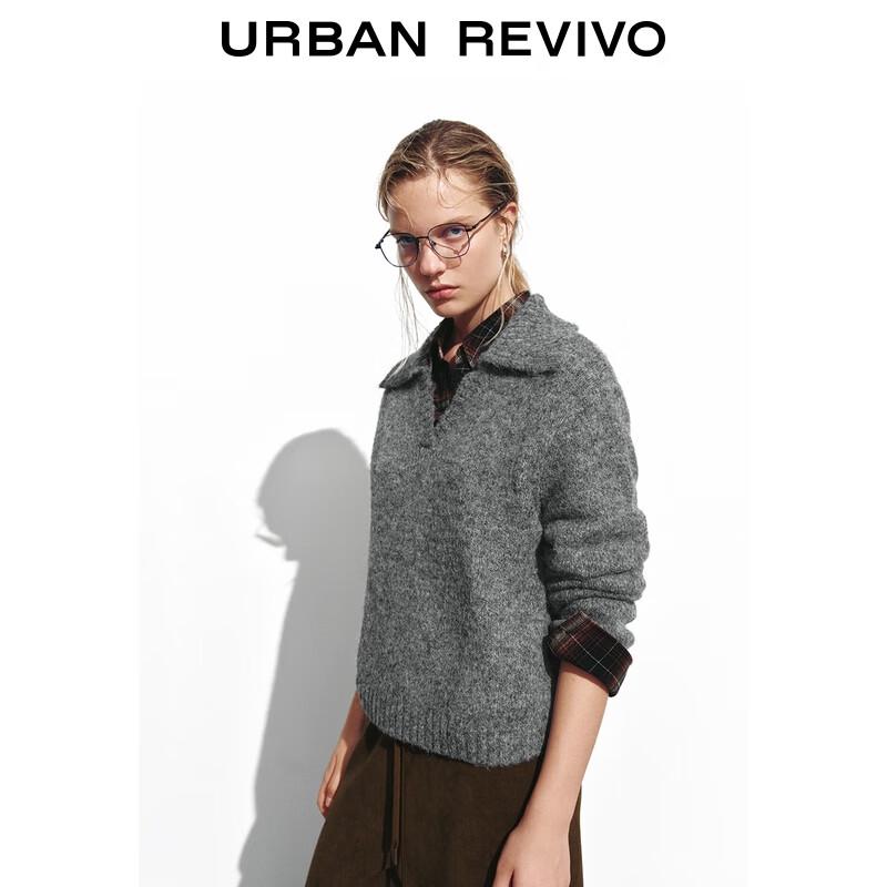 UR 2025 Women's Simple Grey Short Loose Knit Sweater