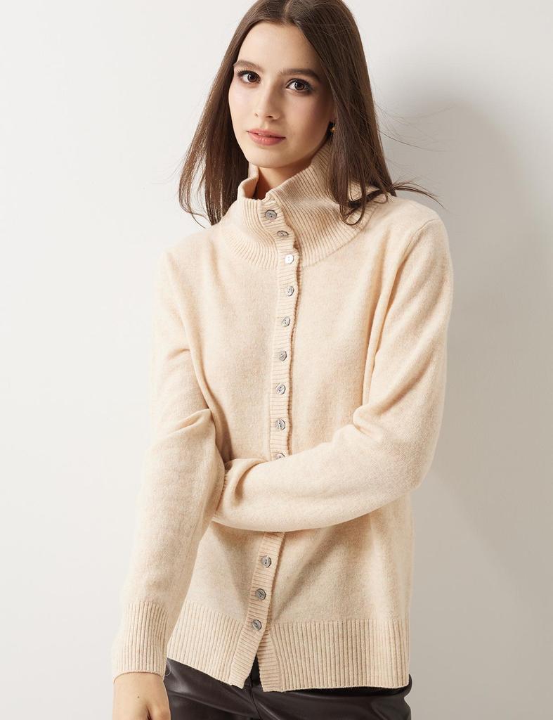 2026 Autumn/Winter Women's Stand Collar Multi-Button Wool Cardigan: Versatile, Warm Long Sleeve Knit.