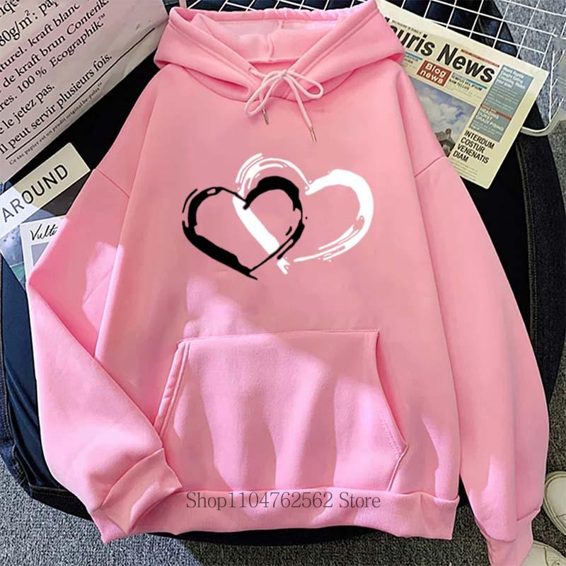 Women Clothing Heart Print Hoodie Autumn Winter Outdoor Sports Fashion Casual Long Sleeve Pullover Women Fleece Sweatshirts