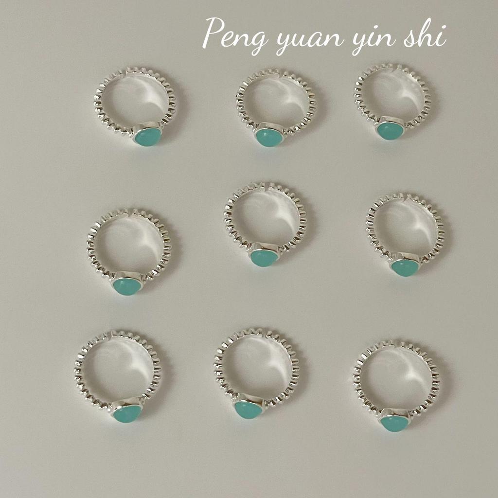 S925 Sterling Silver Blue-Green Aquamarine Ring - Women's Round Thin Band for Index Finger