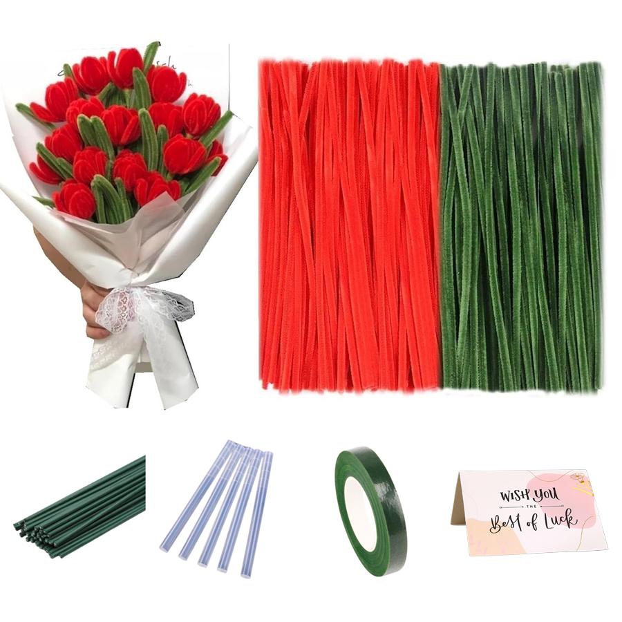

pipe cleaners flowers kit, 227pcs pipe cleaners, DIY Chenille Stems Tulip Bouquet Kit, Pipe Cleaner Flowers Crafts красный