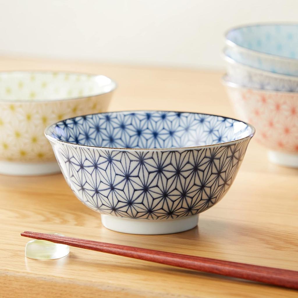 Rice Set of 15cm Diameter x 7cm Asanoha Rice Mino Ware Made in Japan Ale-net Bowls, 5, Height, Pattern, 4.8cm, Multi-Purpose Bowls, Porcelain,