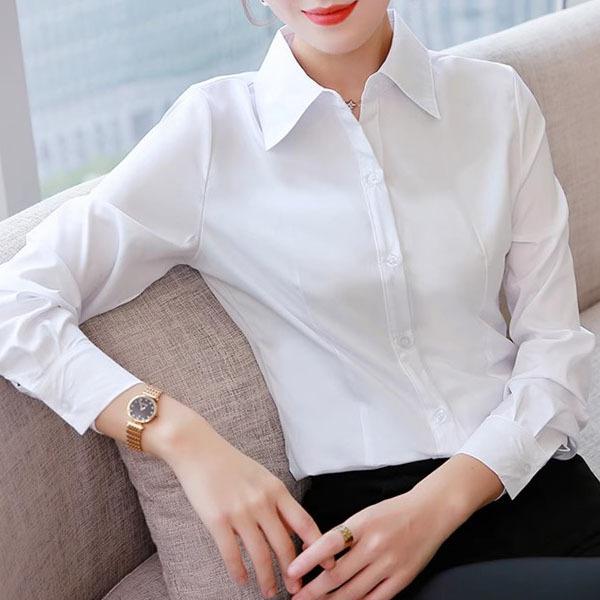 Women's long-sleeved white shirt autumn clothing Korean version of professional clothing formal work clothes large size anti-light temperament