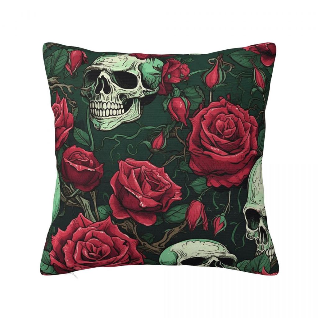 Gothic Skull And Rose Square Pillowcase Cushion Cover Pillow Case Throw Pillow Cover for Home Bedroom Car