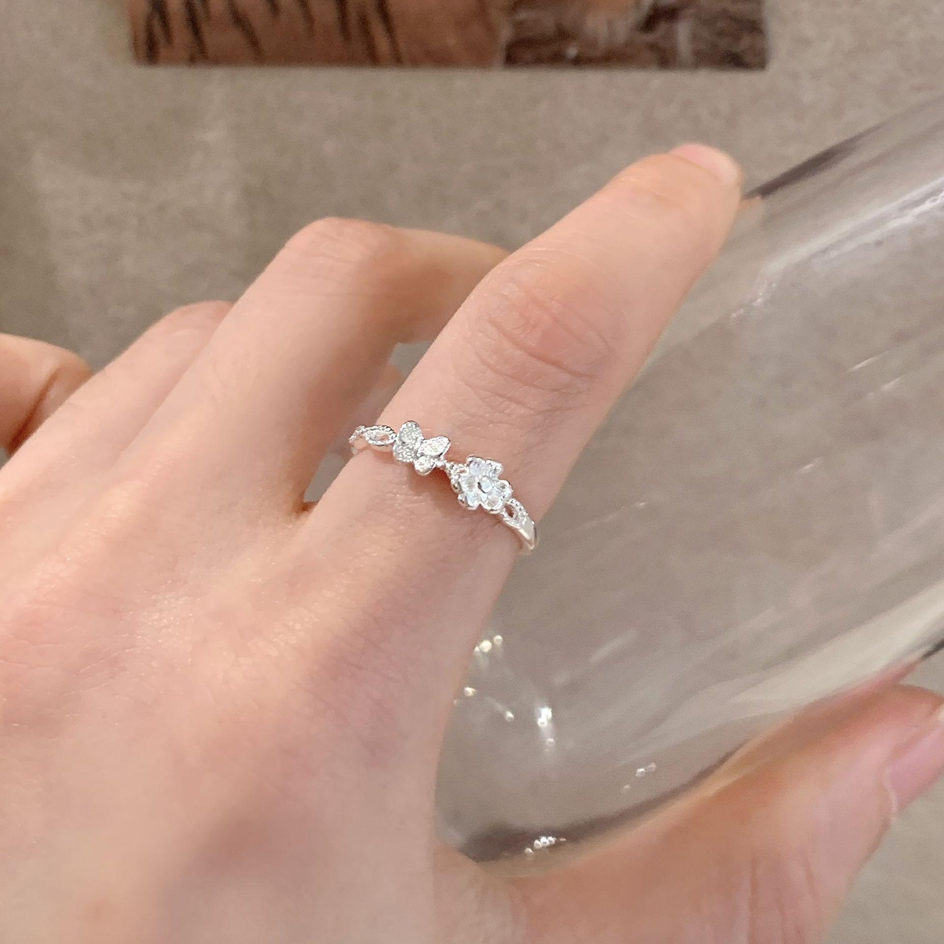 

PANJBJ 925 Silver Butterfly Zircon Ring for Women Hollow Out Classic Versatile Office Minimalist Jewelry Party Gift Dropshipping