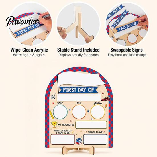 Wooden Message Board for Classroom First Day of School Board, Reusable Erasable Chalkboard Design, Creative Ornaments Stable Base Photo Prop