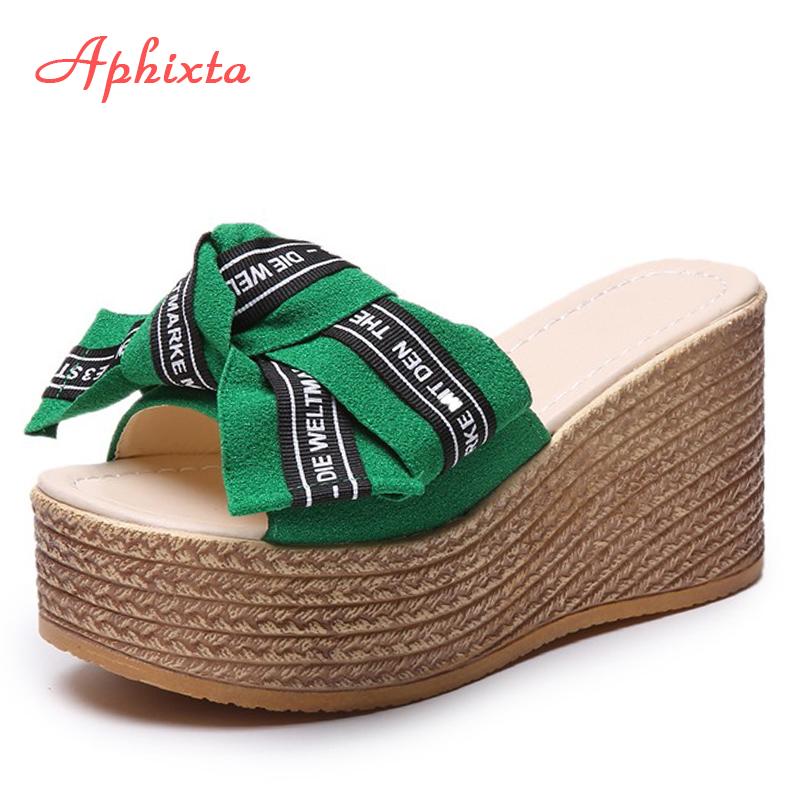 Fashion Aphixta Platform Wedge Slippers Women Outside Shoes Clog Riband Butterfly-knot Sandals Girls Flip Flop Slides Pantoufle Femme
