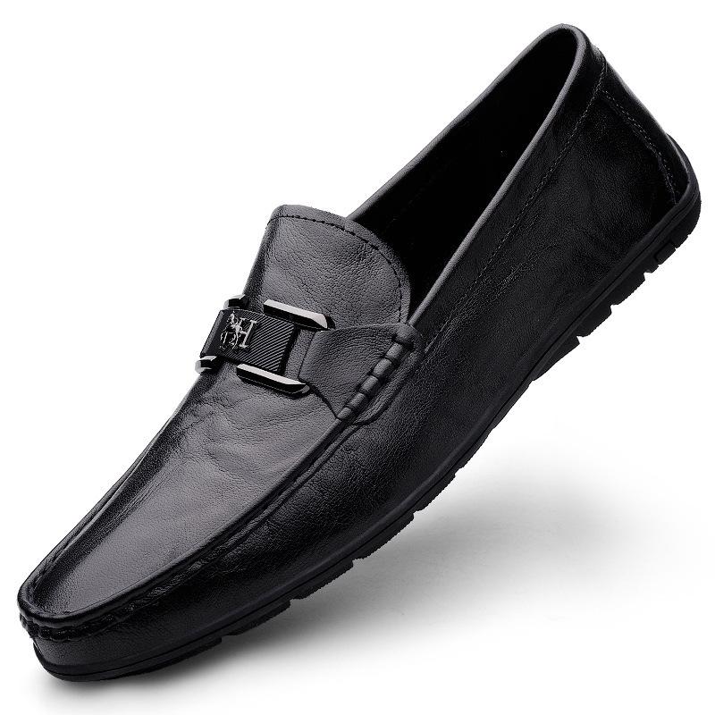 Loafers men's shoes leather overalls Doudou shoes casual shoes Korean version lazy driving shoes one pedal driver shoes