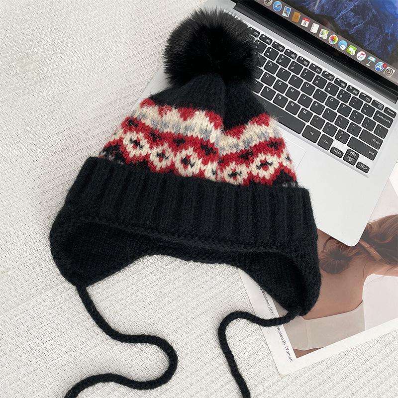 Autumn and winter new thickened warm ear protectors wool knitted hat women