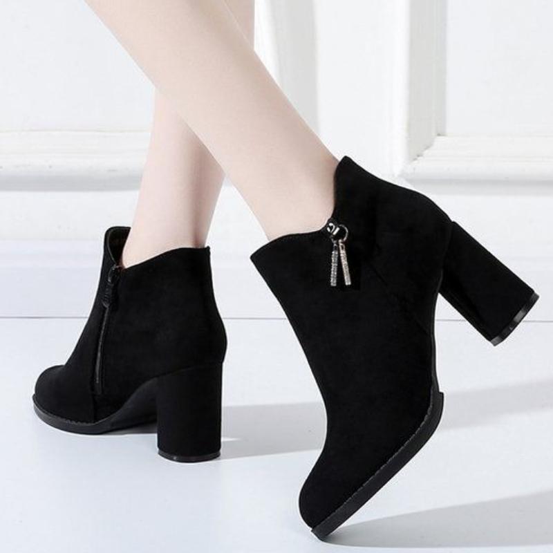 Pointed Toe Warm Heeled Women's Ankle Boots Autumn Winter Suede Female Short Shoes Comfortable and Elegant Trend 2025 Booties