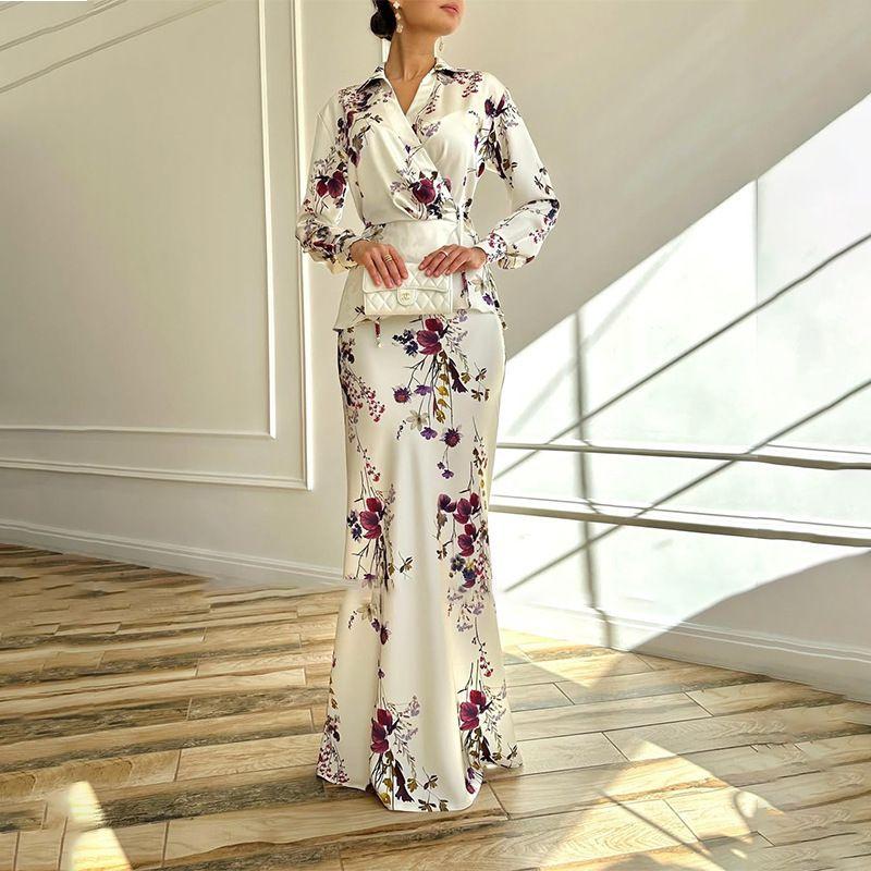 Spring 2025 New Cross-Border European and American Foreign Trade Women Clothes Solid Long Sleeve Lace-up Outerwear Skirt Fashion Set