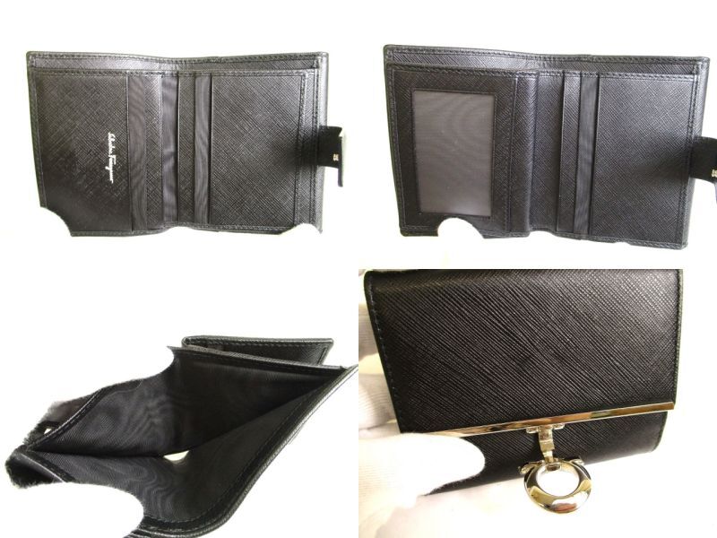 Authentic Salvatore Ferragamo Gancini Black Leather Bifold Wallet #9717  Refurbished