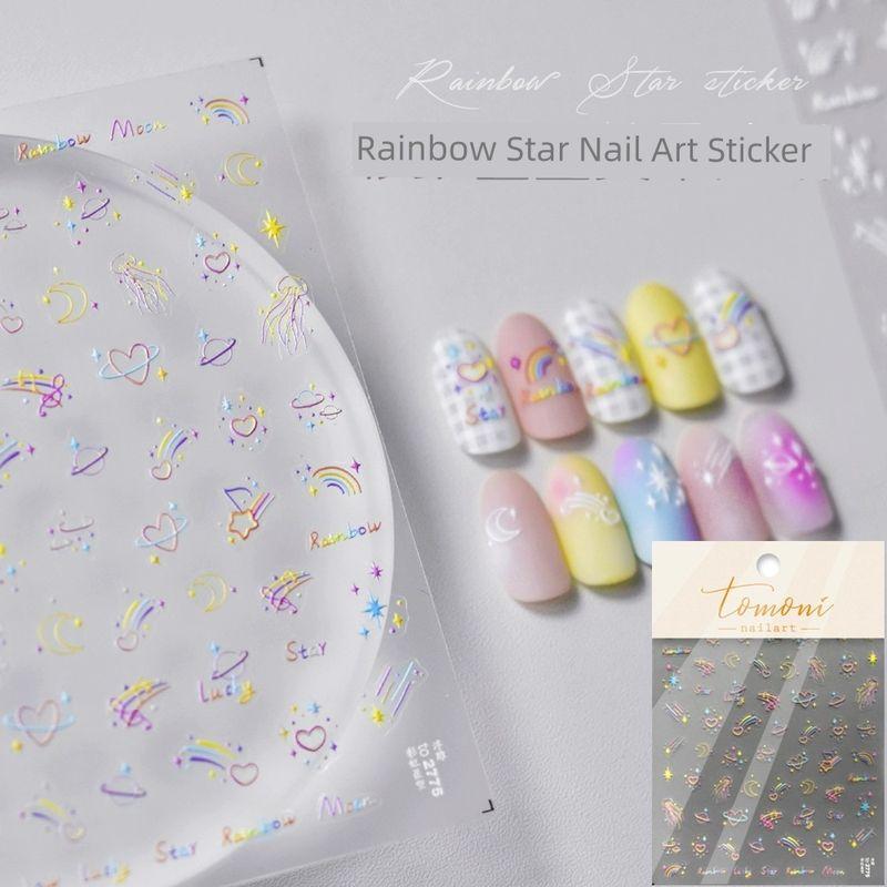 

Тисненые самоклеящиеся украшения Наклейки для ногтей в виде пятилепесткового цветка T0-2775 rainbow Starry Sky [relief]]