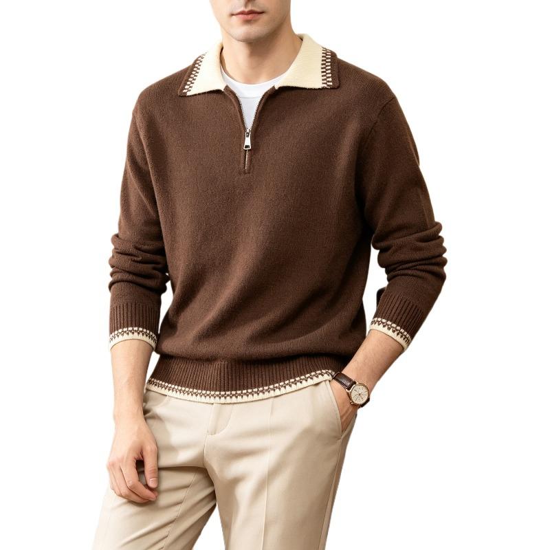 Mens Long Sleeve Quarter Zip Pullover Sweater | Casual Loose V Neck Sweaters with Thumb Hole, Collared Ribbed Knit Jumper Tops, Over