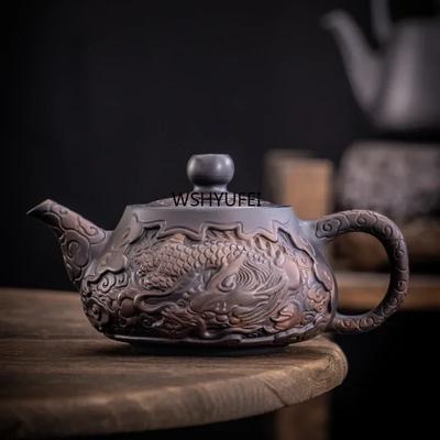 260ml 1pcs Purple Pottery Teapot Hand Carving Ceramic Drink Pot  Kettle  teaPot  KungFu Tea Set Pure Teapot Teapot for Tea Puer