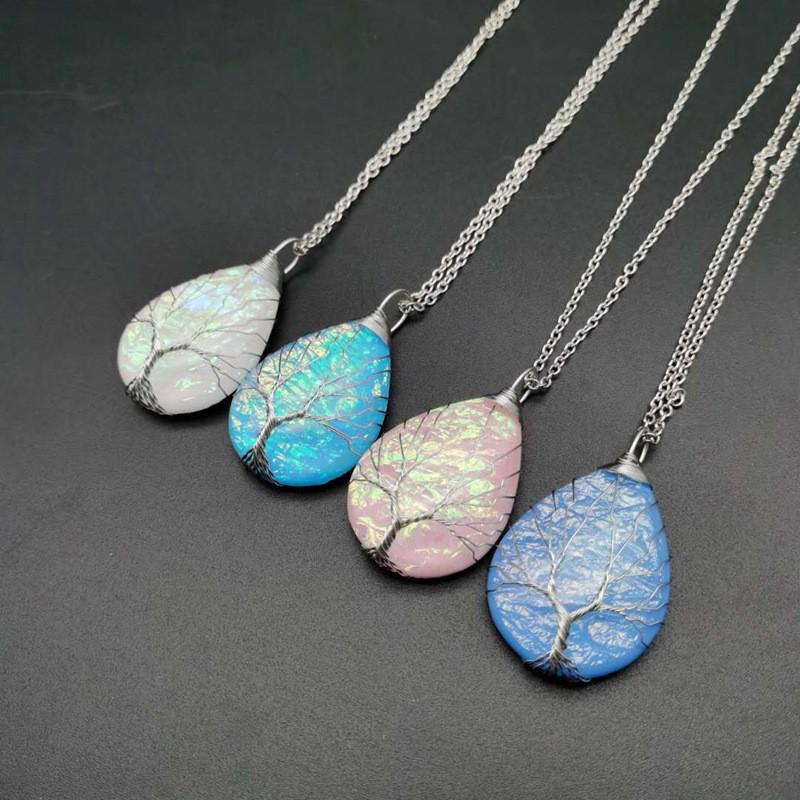 Vintage Handmade Copper Wire Water Drop Necklace Pendant With Wave Pattern For Women