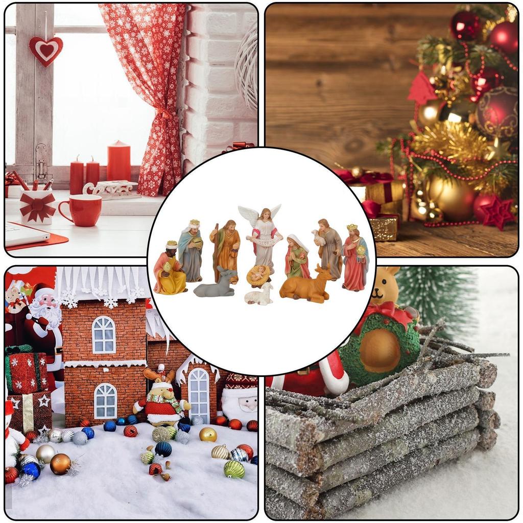 Christmas Nativity Set Resin Jesus Figurines Religious Christmas Decorations Christian Family Nativity Miniature Figurines For