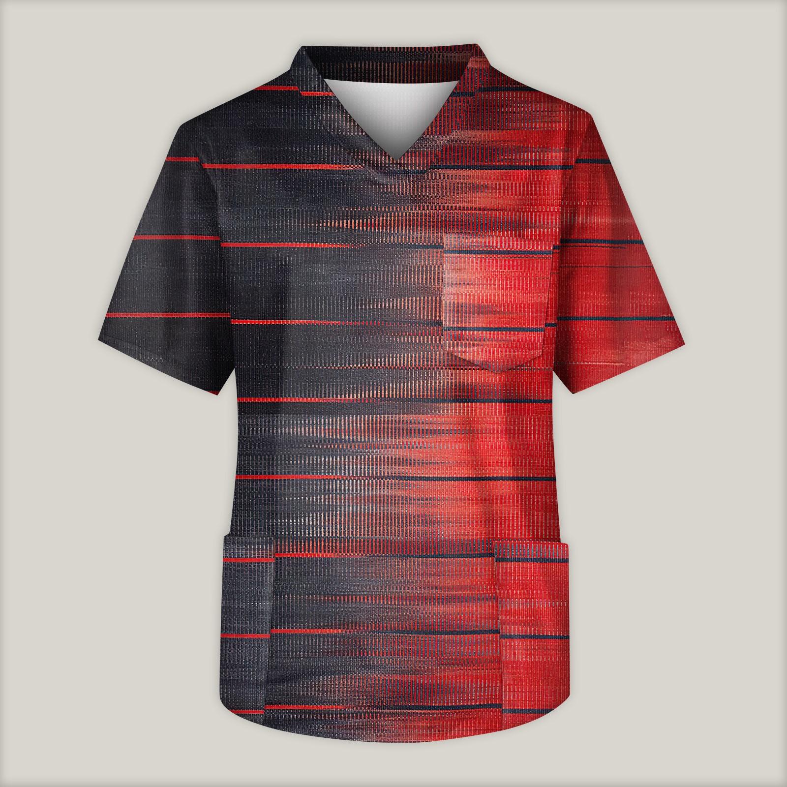 Мужская рабочая блузка с короткими рукавами и v-образным вырезом с принтом топ с нагрудным карманом XXXL красный 1576₽